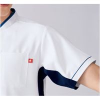 明石スクールユニフォームカンパニー ユニセックスVネックスクラブ ホワイト×ナイトブルー L UQM1536-45-L 1枚　スクラブ（直送品）