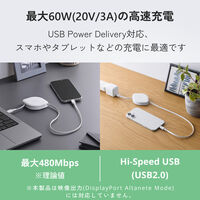 タイプC巻き取り式充電ケーブル USB-C to C 0.9m 60W 白 MPA-CCECRLR09WH エレコム 1個（直送品）