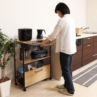 【軒先渡し】ヤマソロ ラパティー 天板付きワゴン 幅650×奥行300×高さ850mm ナチュラル/ブラック 85-474 1台（直送品）