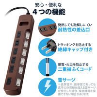 延長コード 電源タップ 2m 2ピン 6個口 個別スイッチ 雷ガード ブラウン T-BR04-2620BR エレコム 1個