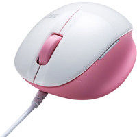 サンワダイレクト 有線マウス（エルゴノミクス・疲労軽減・小型・4ボタン・ブルーLED光学式・ホワイト・ピンク） 400-MA105W 1個（直送品）