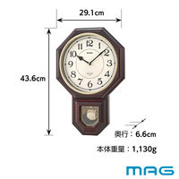 ノア精密 クラシカル振り子時計:西洋館 W-670 BR 1個 幅436×高さ291mm 非電波 壁掛け アナログ表示 メロディ・ボンボン 電池付き