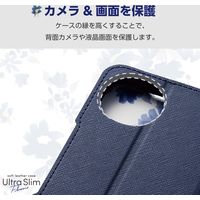 AQUOS wish4 ケース レザー 手帳型 超軽量 薄型 花柄 ネイビー PM-S241PLFUJNV エレコム 1個