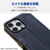 iPhone16 Pro Max ケース レザー 手帳型 衝撃吸収 スリム ネイビー PM-A24DPLFYNV エレコム 1個（直送品）