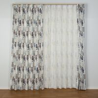 ユニベール ニャカヨシ 遮光+レースカーテンセット 2000×2000mm ブルー 4548654705835 1セット(4枚入)（直送品）