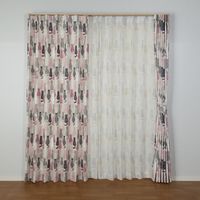 ユニベール ニャカヨシ 遮光+レースカーテンセット 2000×1780mm ピンク 4548654705859 1セット(4枚入)（直送品）