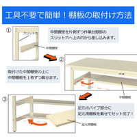 【車上渡し】山金工業 ワークテーブル 耐荷重300kg 固定 塩ビシート天板 全面棚 幅900×奥行750×高900mm アイボリー 1台（直送品）