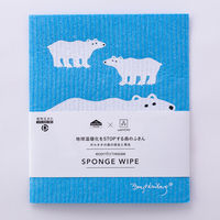 （100%天然素材）スポンジワイプ S 北欧ふきん セルロース 抜群の吸水力 しろくま親子 ホワイト ブルー 1個 イーオクト