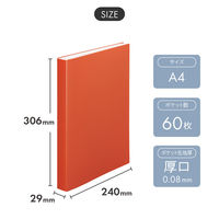 リヒトラブ Mutual クリヤーブック A4 60P ファイル 厚口ポケット テラコッタオレンジ N2402-4 1冊（直送品）