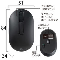 ナカバヤシ 無線静音 カードサイズマウス 3ボタン BlueLED ブラック MUS-RKT246BK 1個（直送品）