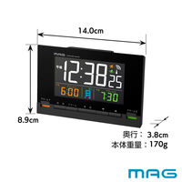 ノア精密 目覚まし時計 カラーデジット 電波時計 デジタル時計 MAG 温度計付き 482117 1個（直送品）