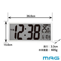 ノア精密 置き時計 クリアビュー 置掛兼用 デジタル時計 電波時計 MAG 温度計付き 482114 1個（直送品）