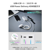 モバイルバッテリー 10000mAh 巻取り式ケーブル一体型 45W パソコン充電 しろちゃん EC-C54LWF エレコム 1個（直送品）