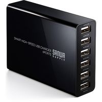 サンワダイレクト かしこいUSB充電器（急速充電、6ポート・10A・50W・黒） 700-AC011BK 1個（直送品）