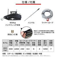 ベスト・アンサー ハンドウインチ スチールボディ 800kg 10m ブラック diy-074-10m-bk 1台（直送品）