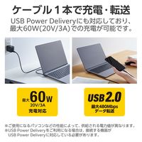 タイプCケーブル (USB-C to C) PD対応 60W 2m L字 やわらか 黒 U2C-CCLY20NBK エレコム 1個