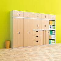 プラス フラットラインストレージ 両開き 5段 下置用 メープル 幅700×奥行450×高さ1850mm 1台（4梱包）