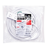 サンワサプライ 電源タップ（高強度タップ） ホワイト 踏みつけ・よじれ・挟み込み対応RoHS指令対応 3P式4個口 10mTAP-HP4-10W 1個（直送品）