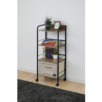 山善 YAMAZEN キャスター付リビングラック4段  幅420×奥行275×高さ1010mm オーク／ブラック 1台（直送品）