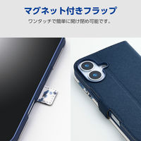 iPhone17 ケース レザー 手帳型 マグネット 衝撃吸収 花柄 ネイビー PM-A25APLFUJNV エレコム 1個（直送品）