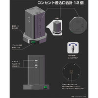 磁気研究所 タワー型電源タップ PD対応USB充電ポート4個口、コンセント差込12個口 HD-AC12C2U2BK 1個