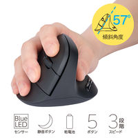 ナカバヤシ 無線静音 5ボタン BlueLED エルゴノミクスマウス ブラック MUS-RKF251BK 1個