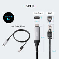 サンワサプライ  USB Type-C LAN変換ケーブル（Gigabit対応・1m） KB-SL6CLAN01BK（直送品）