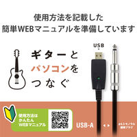 オーディオインターフェース シールドケーブル USB-φ6.3 3m 楽器用 黒 DH-SHU30BK エレコム 1個（直送品）