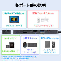 サンワサプライ HDMIポート付 USB TypeーCドッキングハブ USB-5TCHC26BK 1個
