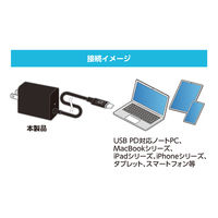 ナカバヤシ GaN 65W PD充電器ケーブル一体型 電力表示 1.2m ブラック JYU-AC0212BK 1個