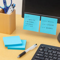 【強粘着】アスクル はたらく 強粘着ふせん 75×75mm ビビッドブルー （正方形） 5冊  オリジナル