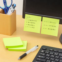 【強粘着】アスクル はたらく 強粘着ふせん 75×75mm ビビッドグリーン （正方形） 5冊  オリジナル