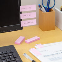 【強粘着】アスクル はたらく 強粘着ふせん 75×25mm パワーパステルピンク （短冊） 5冊  オリジナル
