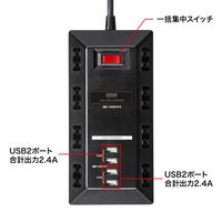 サンワサプライ USB充電ポート付きタップ 平型 ブラック TAP-B109U-3BKN 1本（直送品）
