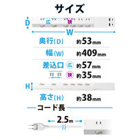 電源タップ 2.5m (コンセント×6 Type-C×2 USB A×2) ホワイト ECT-24625WH エレコム 1個