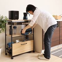 【軒先渡し】ヤマソロ ラパティー 天板付きワゴン 幅650×奥行300×高さ850mm ナチュラル/ブラック 85-474 1台（直送品）