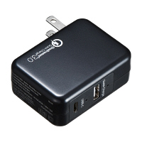 サンワサプライQuickCharge 3.0対応AC充電器　USB×1ポート/USB TypeCポート×1[合計3A]　ACA-QC43CUBK　1個（直送品）