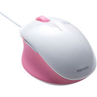 サンワダイレクト 有線マウス（エルゴノミクス・疲労軽減・小型・4ボタン・ブルーLED光学式・ホワイト・ピンク） 400-MA105W 1個（直送品）