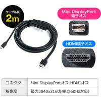 サンワダイレクト Mini DisplayPort-HDMI変換ケーブル 500-KC020-2 1個（直送品）