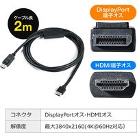 サンワダイレクト DisplayPort-HDMI変換ケーブル 500-KC021-2 1個（直送品）