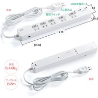 サンワダイレクト 電源タップ（USB充電ポート付・最大3.1Aまで・1500W・2m・5個口・個別スイッチ付） 700-TAP030 1個（直送品）
