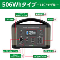 ポータブル電源　蓄電池　充電器　506Wh容量　ポータブル電源500W　TL107G　1台　多摩電子工業