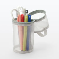 無印良品 ナイロンメッシュ縦でも横でも使えるペンケース 約直径７５×高さ１７７ｍｍ グレー 良品計画