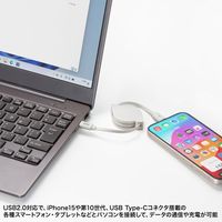 サンワサプライ  USB2.0 Type-C 巻取りケーブル  PD60W　ホワイト KU-CCP60M08W（直送品）