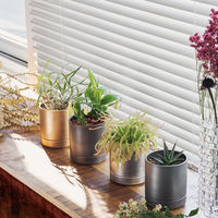 ホワイエ 植木鉢 MC円柱メタルECOポット 受け皿付き 直径12cm シルバーブラック 416303 1個（直送品）