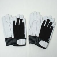 小野商事 豚本革手袋 背抜き マジックテープ LLサイズ 白黒 AG5153-2P 1組(2双)