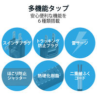 延長コード 電源タップ コンセント 2.5m 2ピン 10個口 USB-A×4 雷ガード 黒 ECT-1925BK エレコム 1個（直送品）