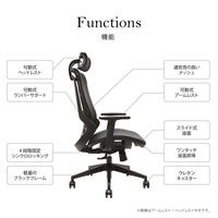 Netforce ウェルビー メッシュ オフィスチェア 肘付き ヘッドレスト付き ブラックフレーム ブルー 1脚（直送品）