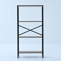 YAMAZEN スチール収納ラック 木製棚板 4段 アイアンラック スチールラック RAR-12604(WBR/SBK) 1台（直送品）