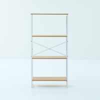 YAMAZEN スチール収納ラック 木製棚板 4段 アイアンラック スチールラック RAR-12604(NA/SWH) 1台（直送品）